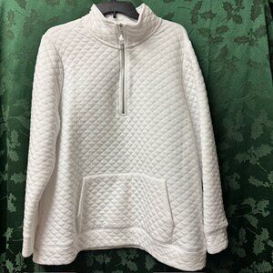 Kim Rogers White Quilted Half-Zip Sweatshirt - Size 1X